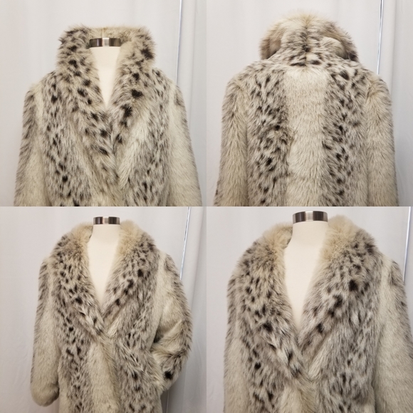 Vintage 80s Retro Monterey Fashions Faux Fur Snow Leopard Cruella Trench Coat 10 - Picture 6 of 11